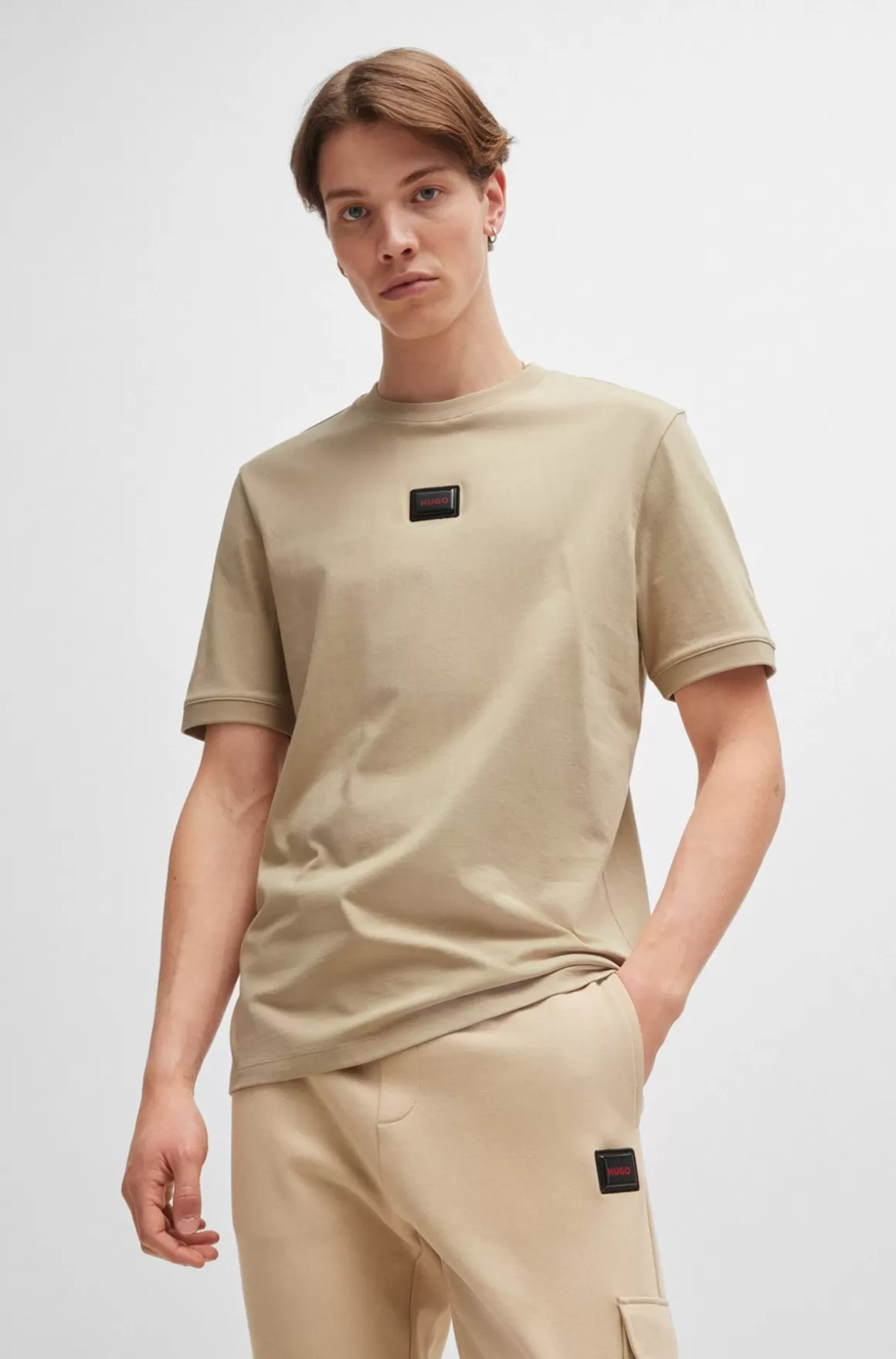HUGO BOSS T-shirt I Bomuldsjersey Med Gummilogomærkat