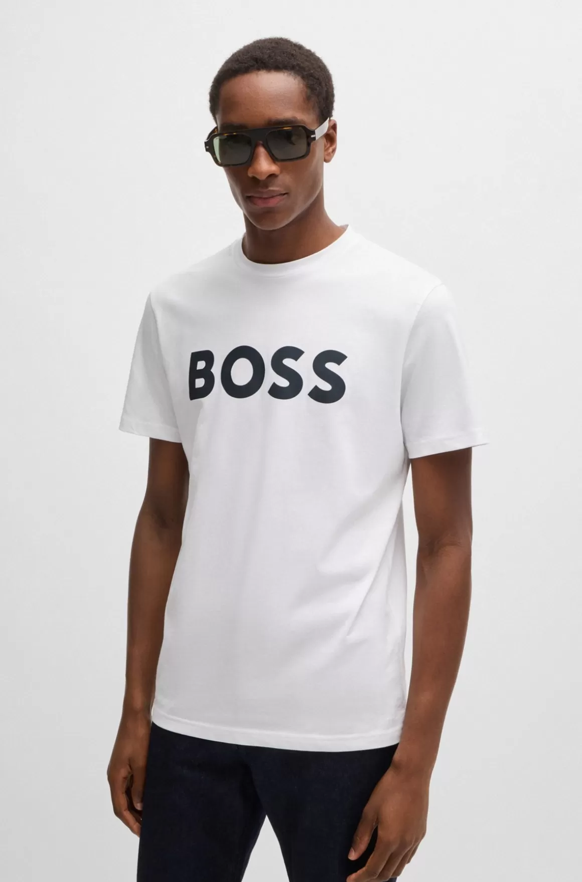 HUGO BOSS T-shirt I Bomuldsjersey Med Gummiprintet Logo