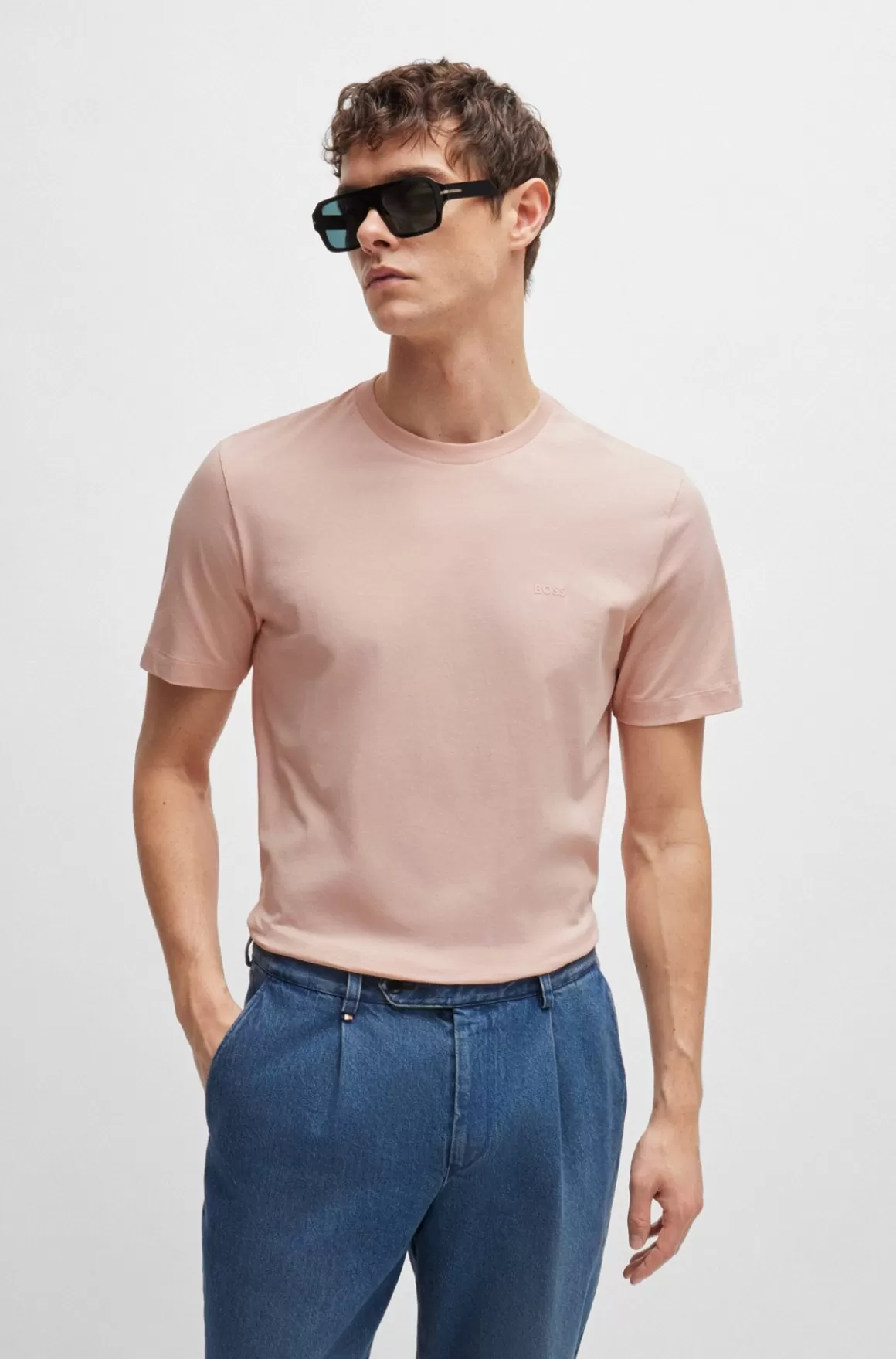 HUGO BOSS T-shirt I Bomuldsjersey Med Gummiprintet Logo