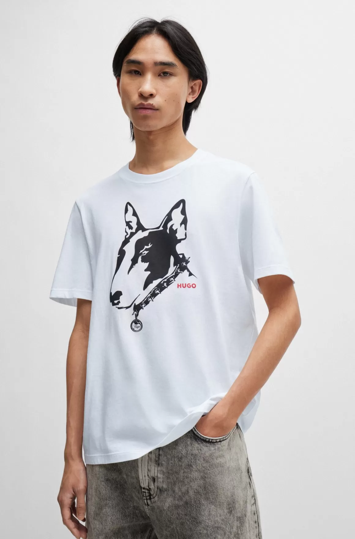 HUGO BOSS T-shirt I Bomuldsjersey Med Hundegrafik