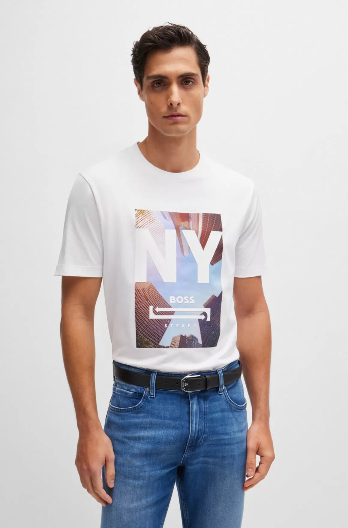 HUGO BOSS T-shirt I Bomuldsjersey Med Mixed Media-grafik