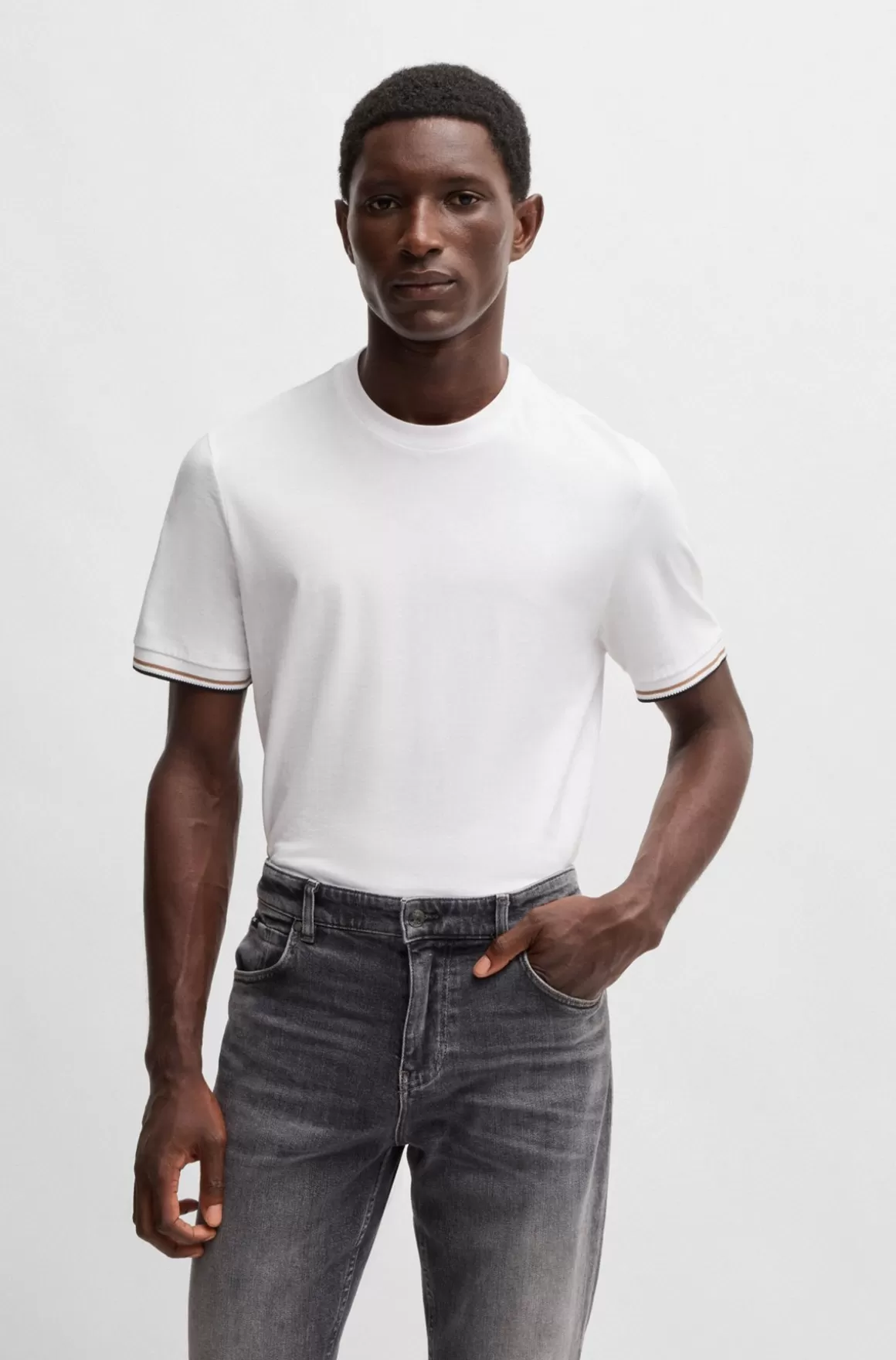 HUGO BOSS T-shirt I Bomuldsjersey Med Signaturstribe I ærmekanten