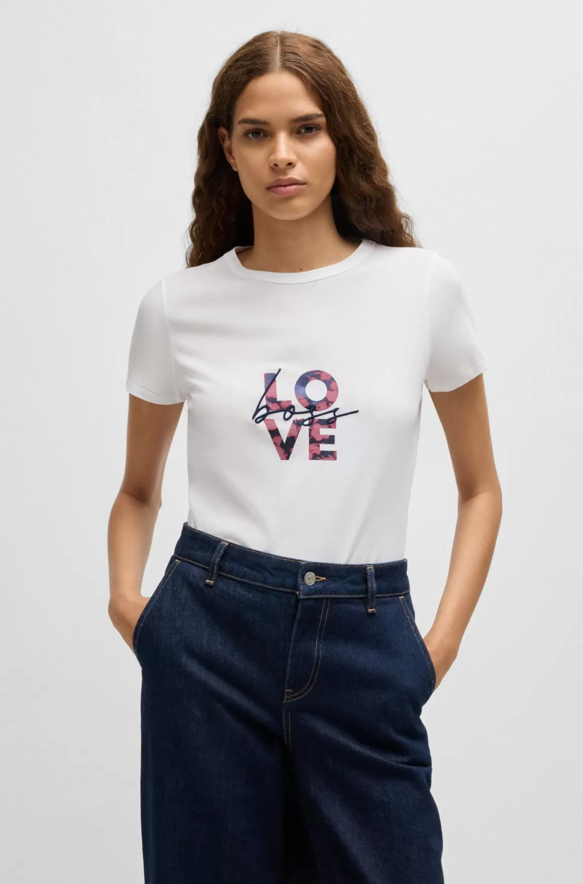HUGO BOSS T-shirt I Bomuldsjersey Med Sæsonbetonet Logoprint