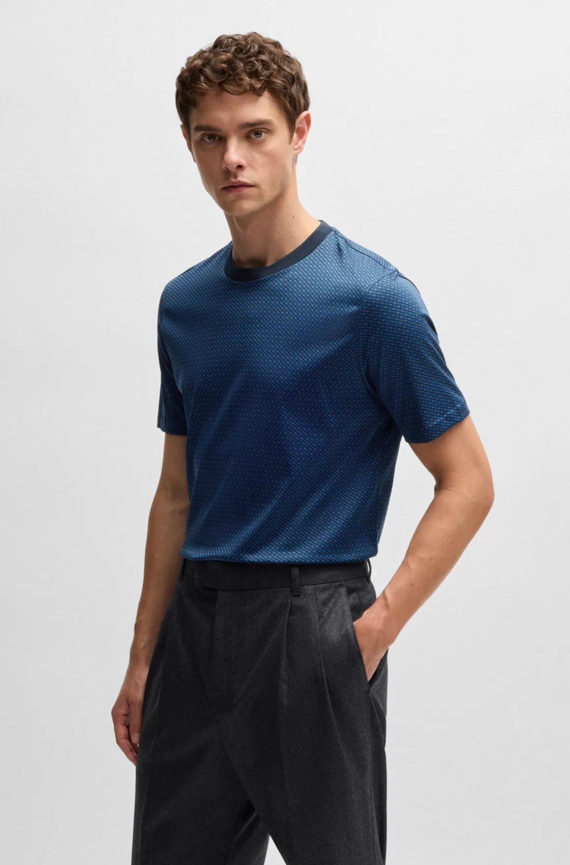 HUGO BOSS T-shirt I Merceriseret Bomuld Med Monogramprint I To Farver