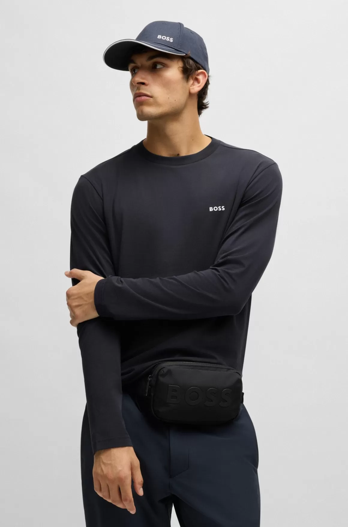 HUGO BOSS T-shirt Med Lange ærmer I Bomuld Med Stræk Kontrastlogo