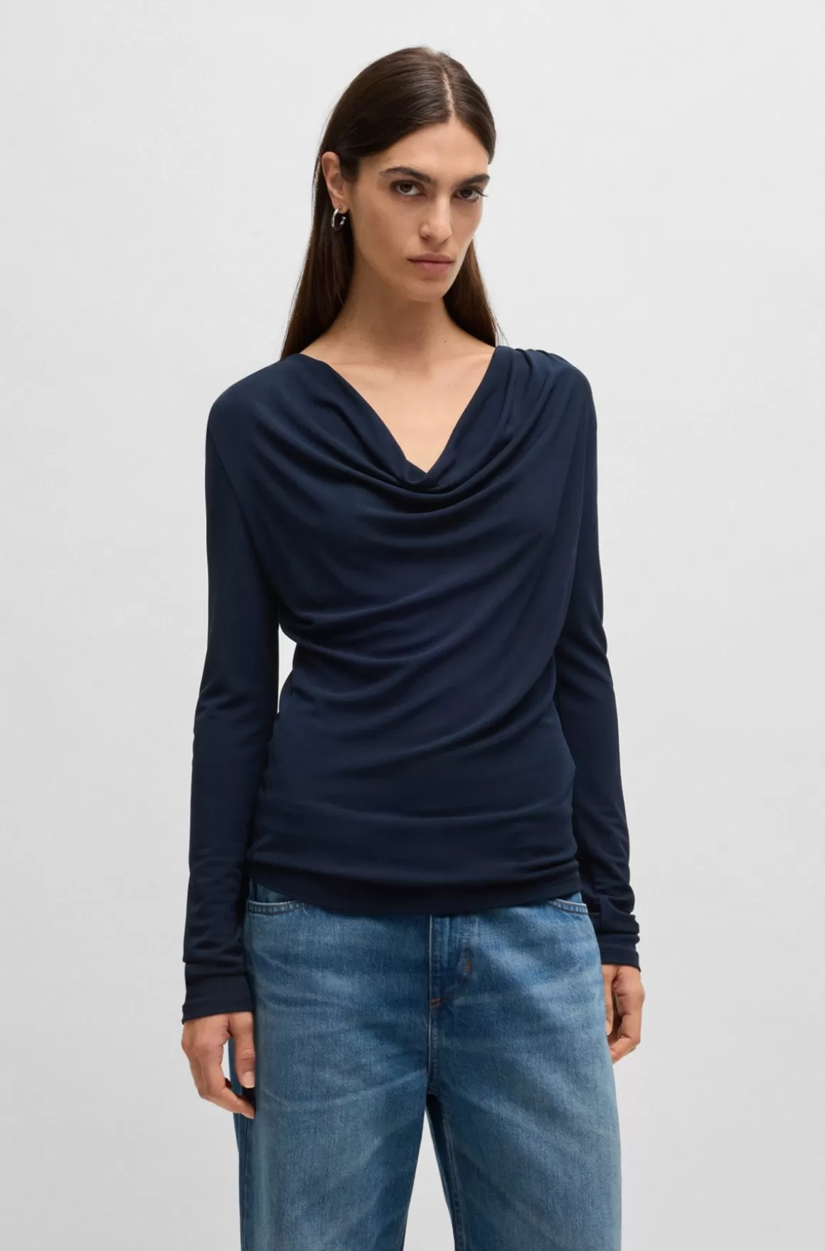 HUGO BOSS T-shirt Med Lange ærmer I Crepe Med Stræk Med Draperet Hals