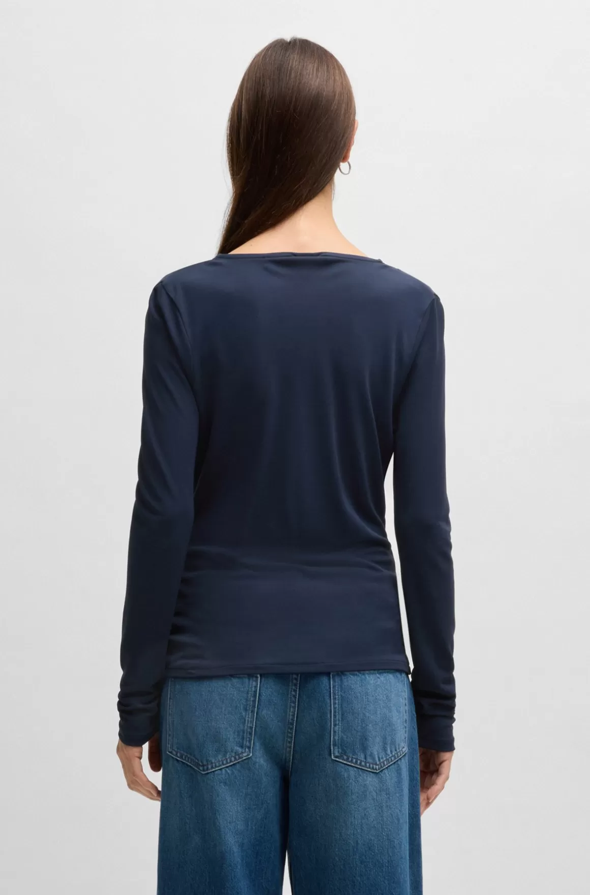 HUGO BOSS T-shirt Med Lange ærmer I Crepe Med Stræk Med Draperet Hals