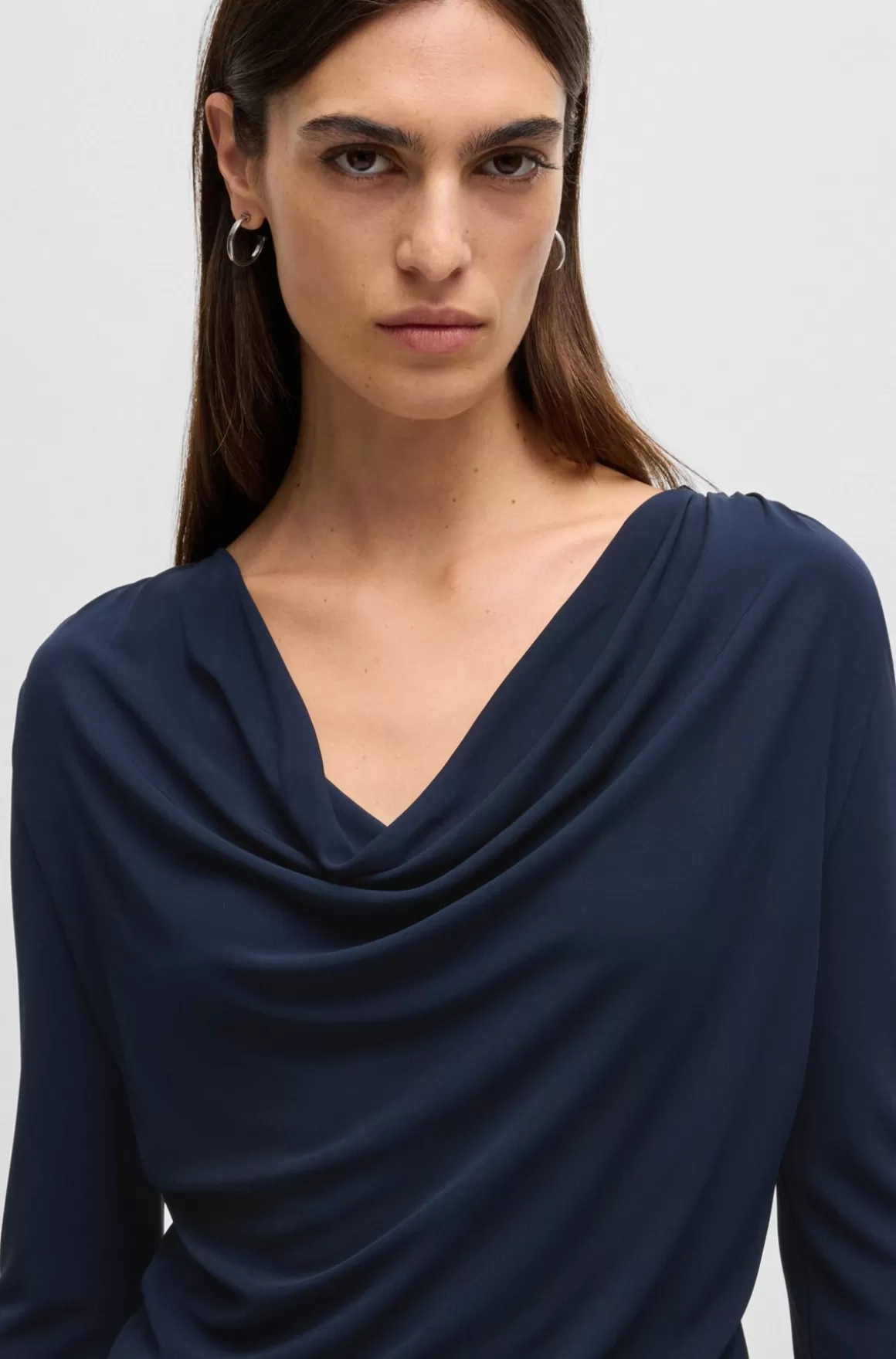 HUGO BOSS T-shirt Med Lange ærmer I Crepe Med Stræk Med Draperet Hals