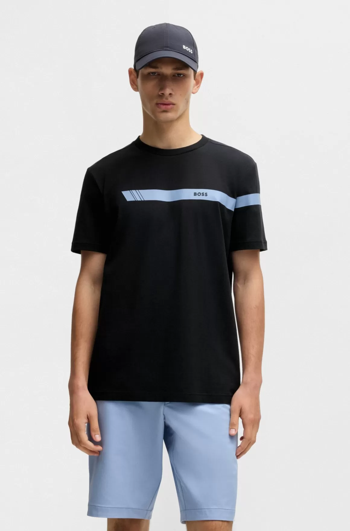 HUGO BOSS T-shirt Med Regular Fit I Bomuld Med Stræk Og Logostribe