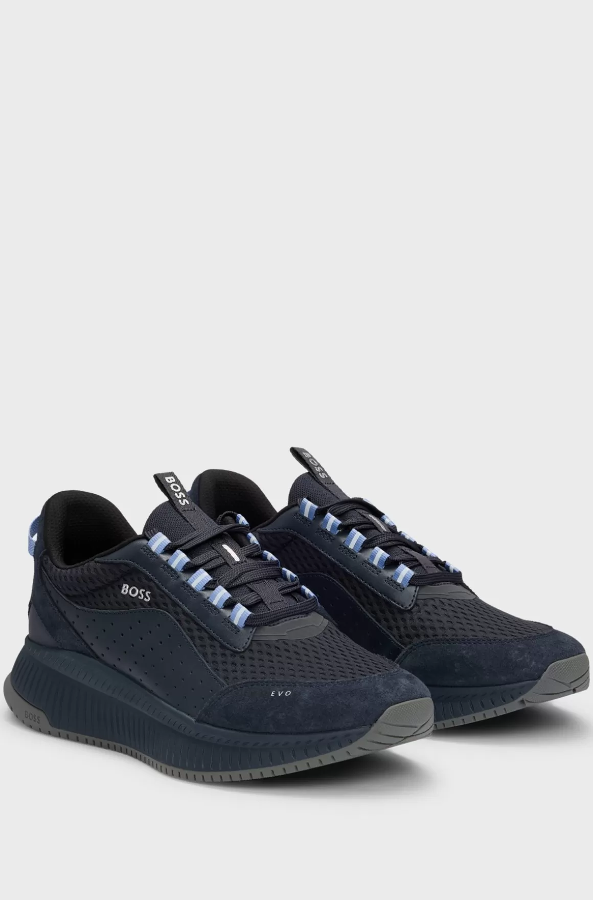 HUGO BOSS TTNM EVO Sneakers I Ruskind, Læder Og Mesh Med Sål Med Fiskebensmønster