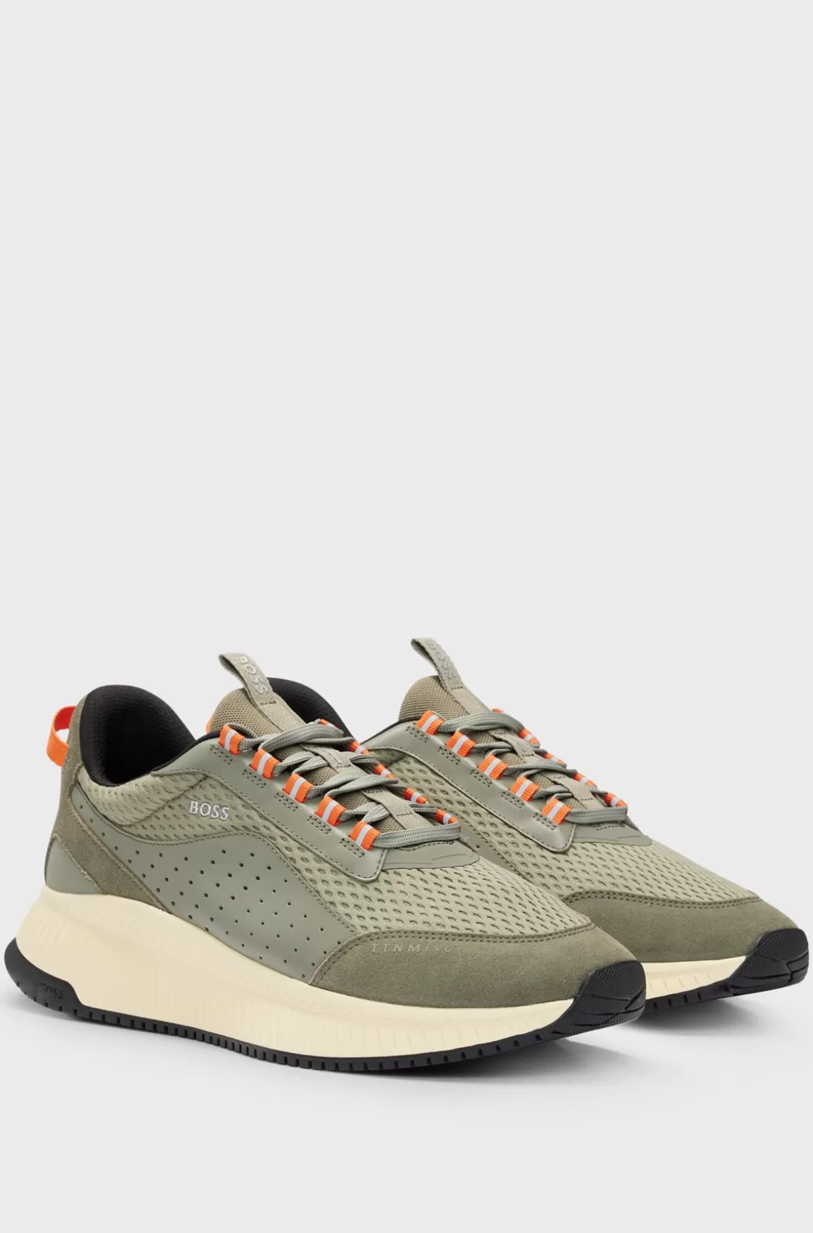 HUGO BOSS TTNM EVO Sneakers I Ruskind, Læder Og Mesh Med Sål Med Fiskebensmønster