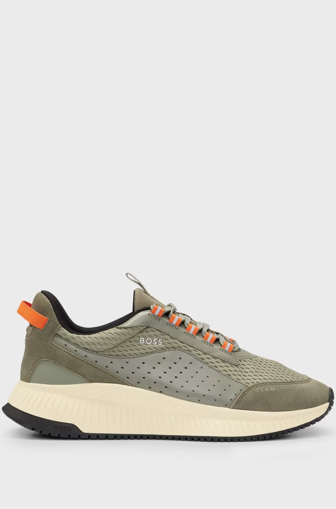HUGO BOSS TTNM EVO Sneakers I Ruskind, Læder Og Mesh Med Sål Med Fiskebensmønster