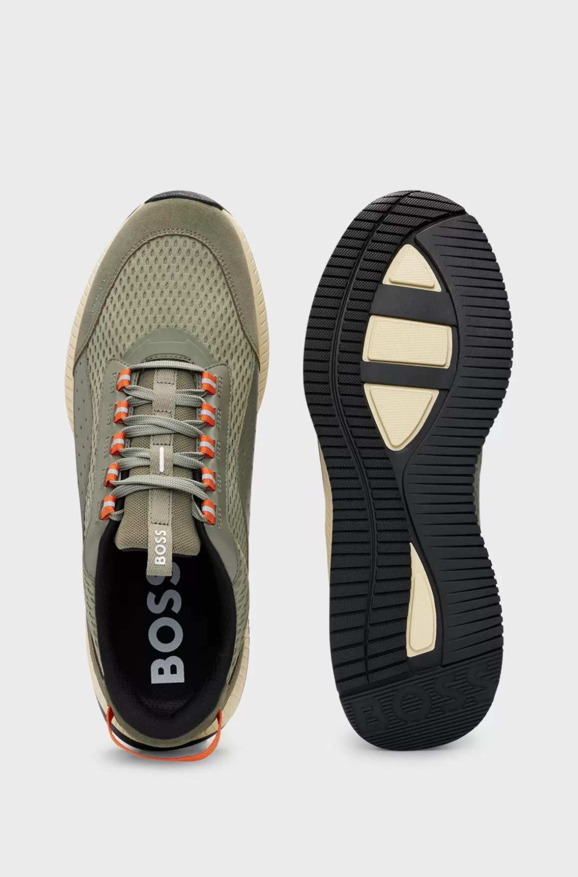 HUGO BOSS TTNM EVO Sneakers I Ruskind, Læder Og Mesh Med Sål Med Fiskebensmønster