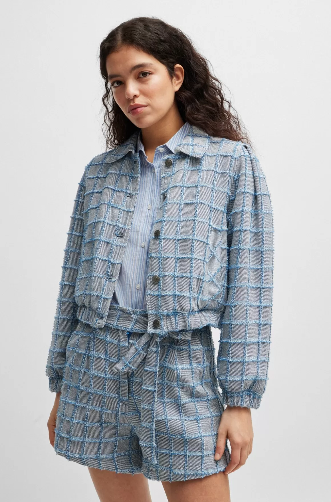 HUGO BOSS Tweedjakke Med Denimtern I Bomuldsblanding