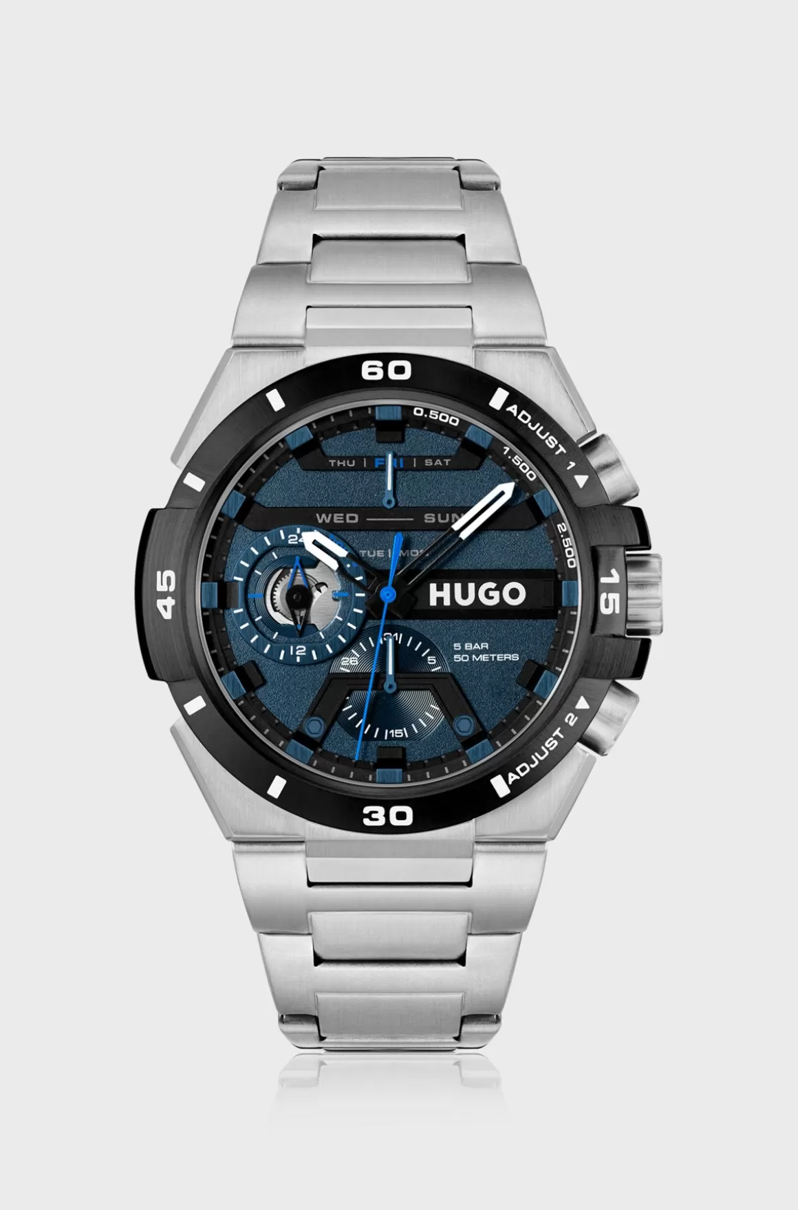 HUGO BOSS Ur Med Leddelt Rem Og Blå, Lagdelt Urskive