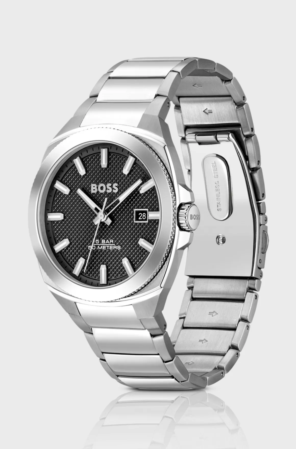 HUGO BOSS Ur Med Lænkerem Og Sort Urskive Med Guillochering