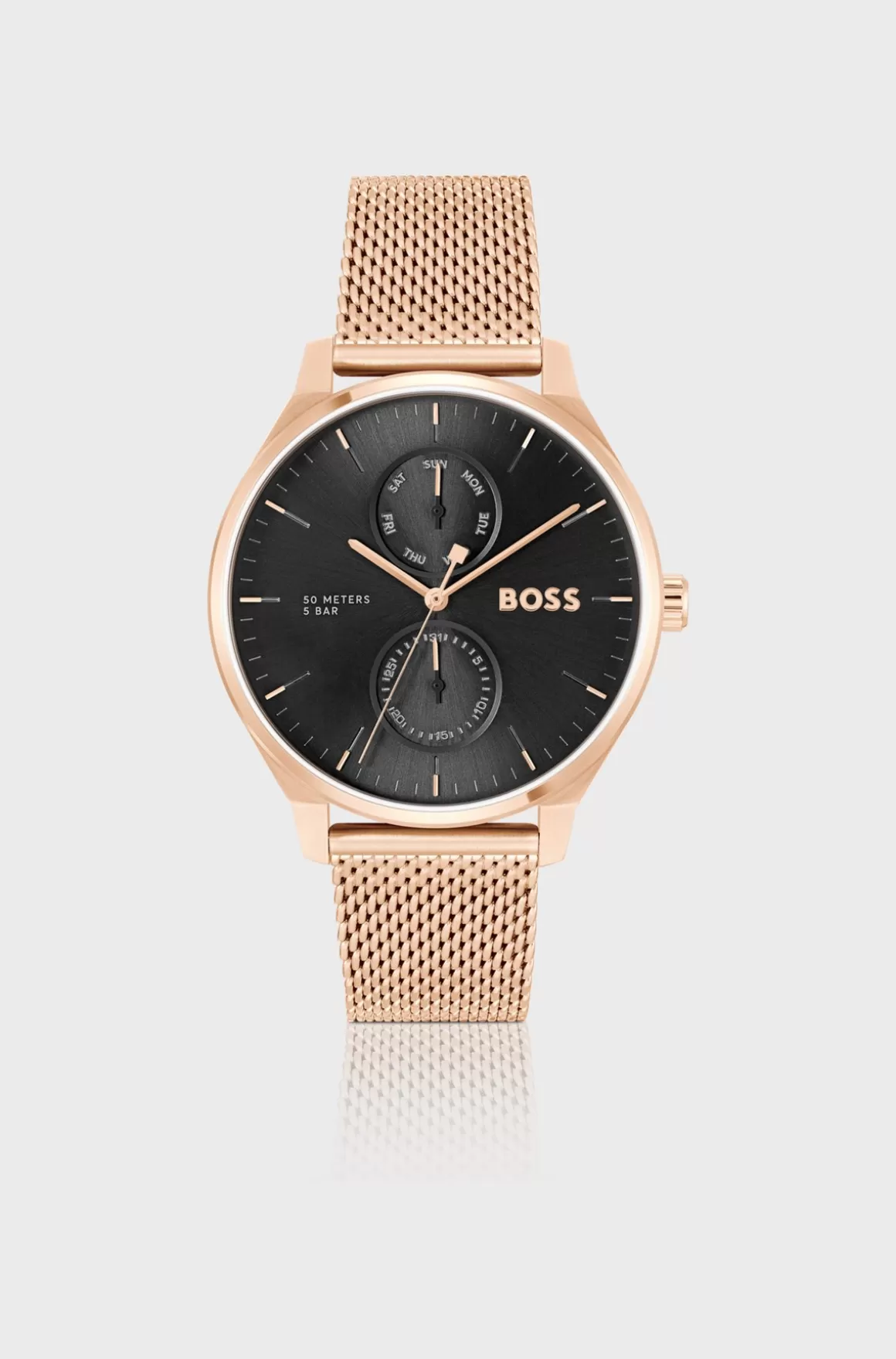 HUGO BOSS Ur Med Sort Urskive Og Carnation-farvet Meshrem