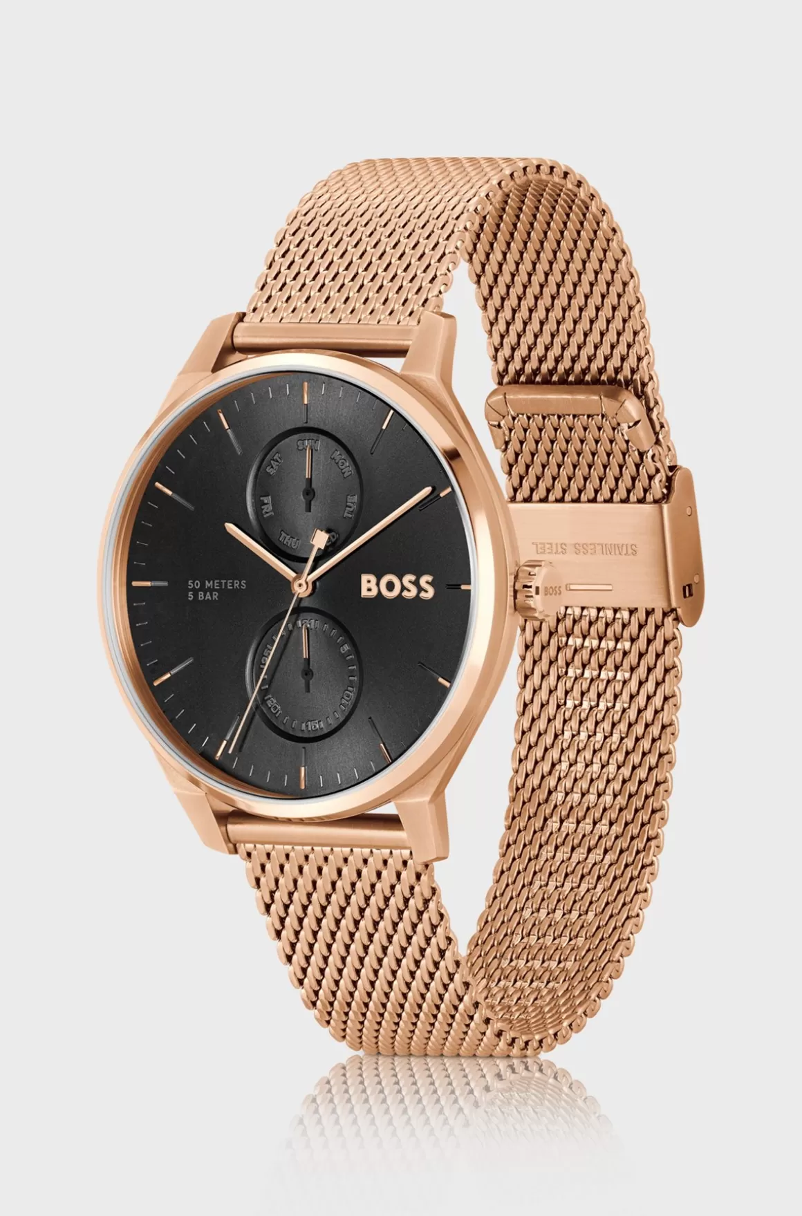 HUGO BOSS Ur Med Sort Urskive Og Carnation-farvet Meshrem