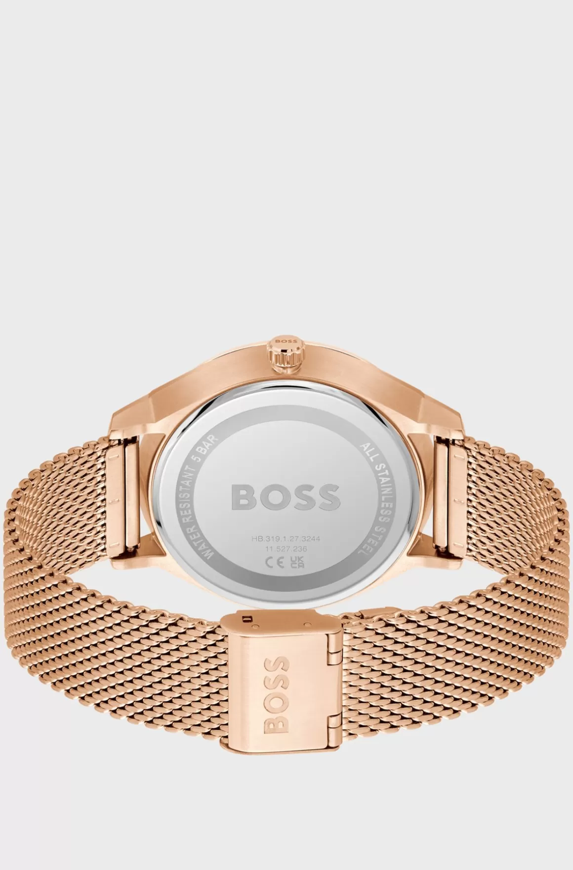 HUGO BOSS Ur Med Sort Urskive Og Carnation-farvet Meshrem