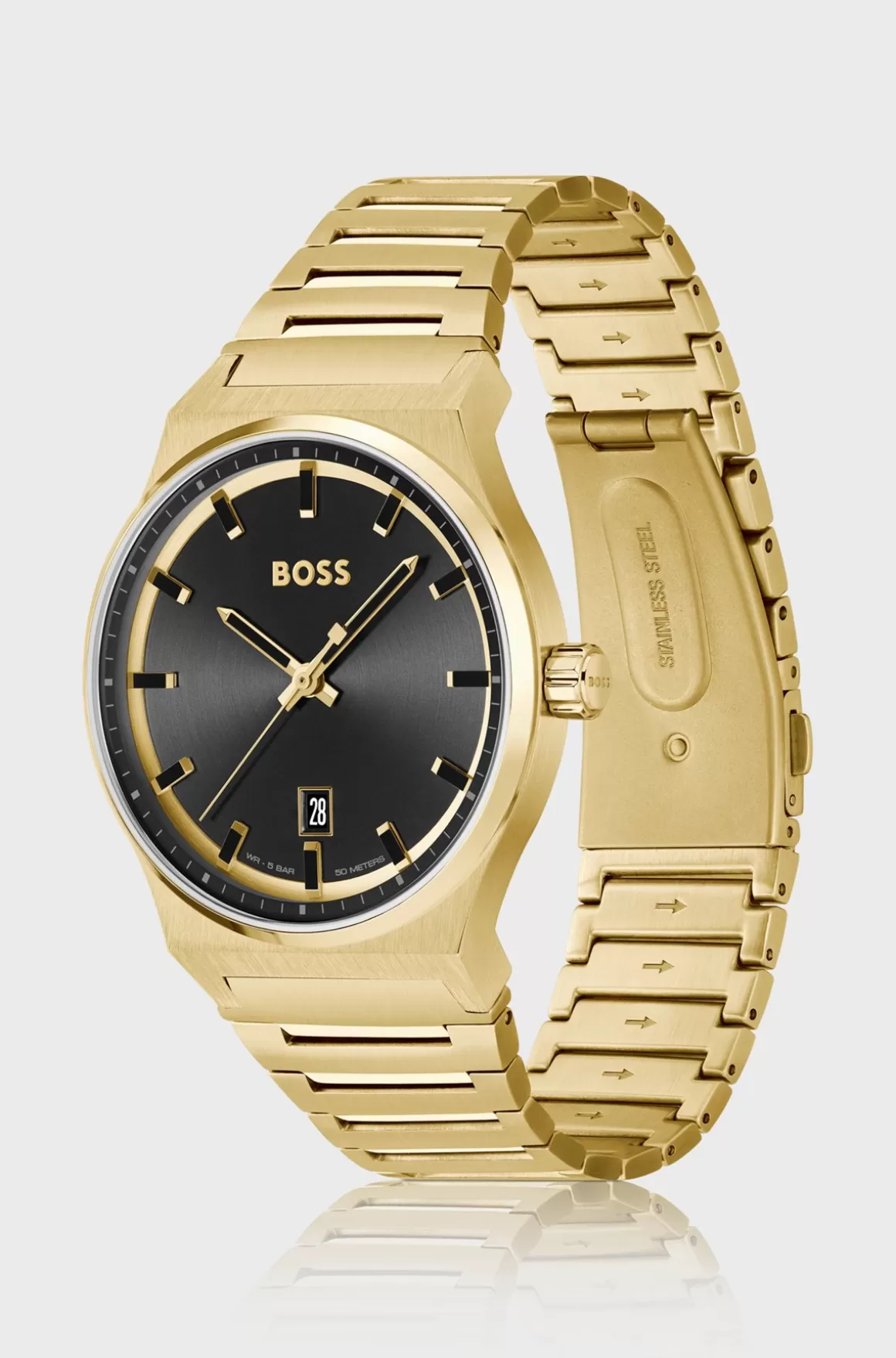 HUGO BOSS Ur Med Sort Urskive Og farvet Lænkerem