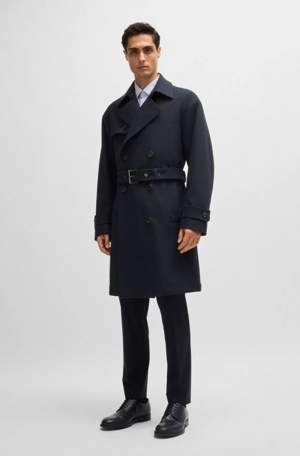 HUGO BOSS Vandskyende Trenchcoat I Flannel Med Stræk