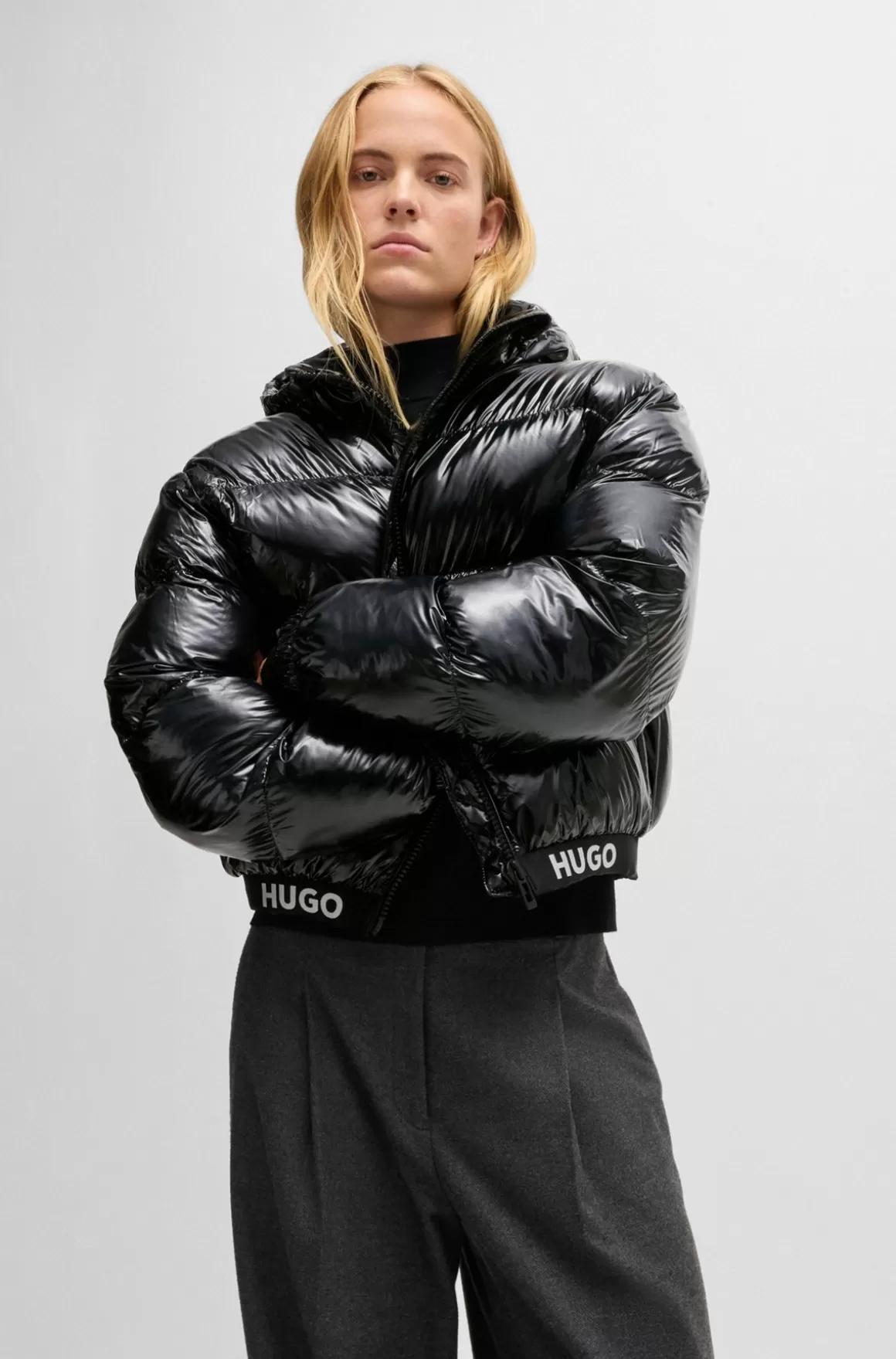 HUGO BOSS Vandskyende Vatteret Jakke Med Brandet Linning