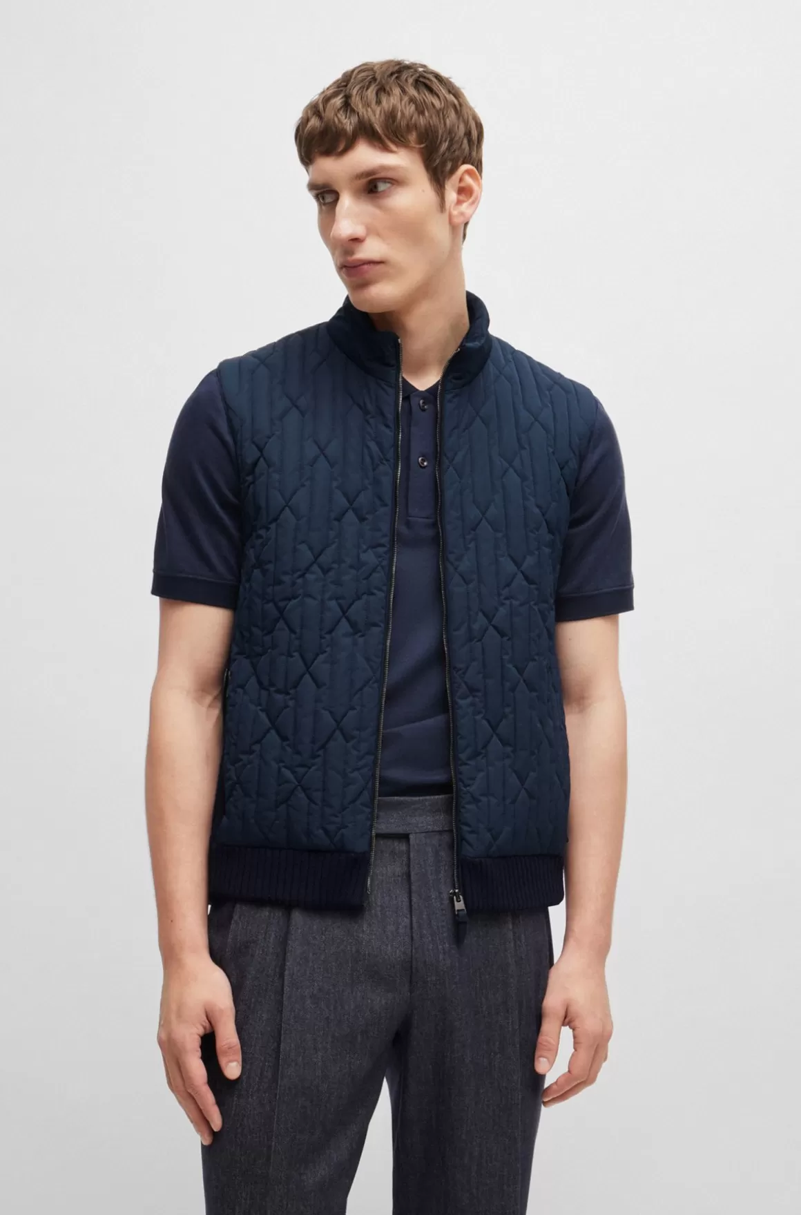 HUGO BOSS Vest Med Regular Fit I Bomuldsuld Og Med Quiltet Look