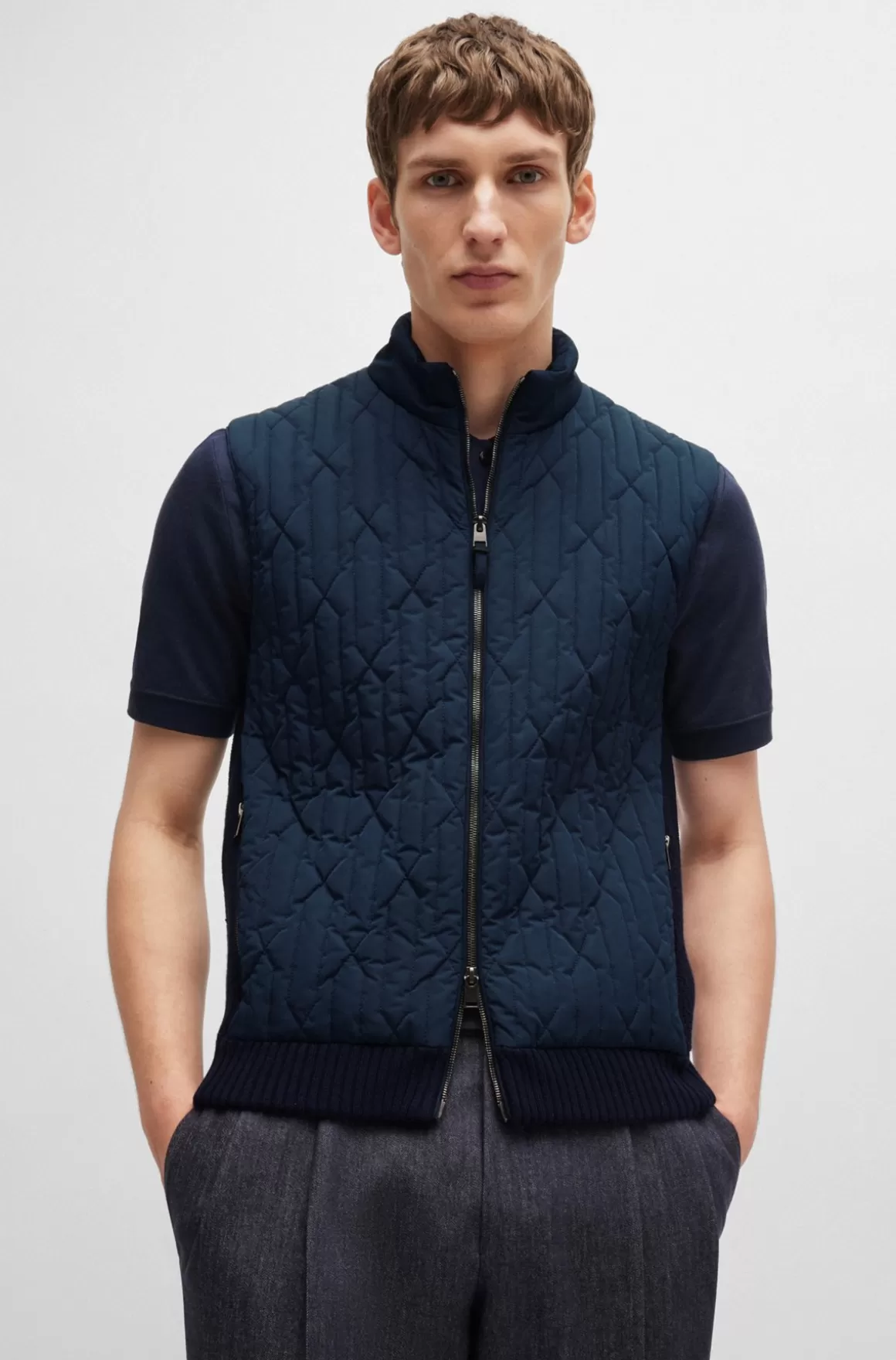 HUGO BOSS Vest Med Regular Fit I Bomuldsuld Og Med Quiltet Look