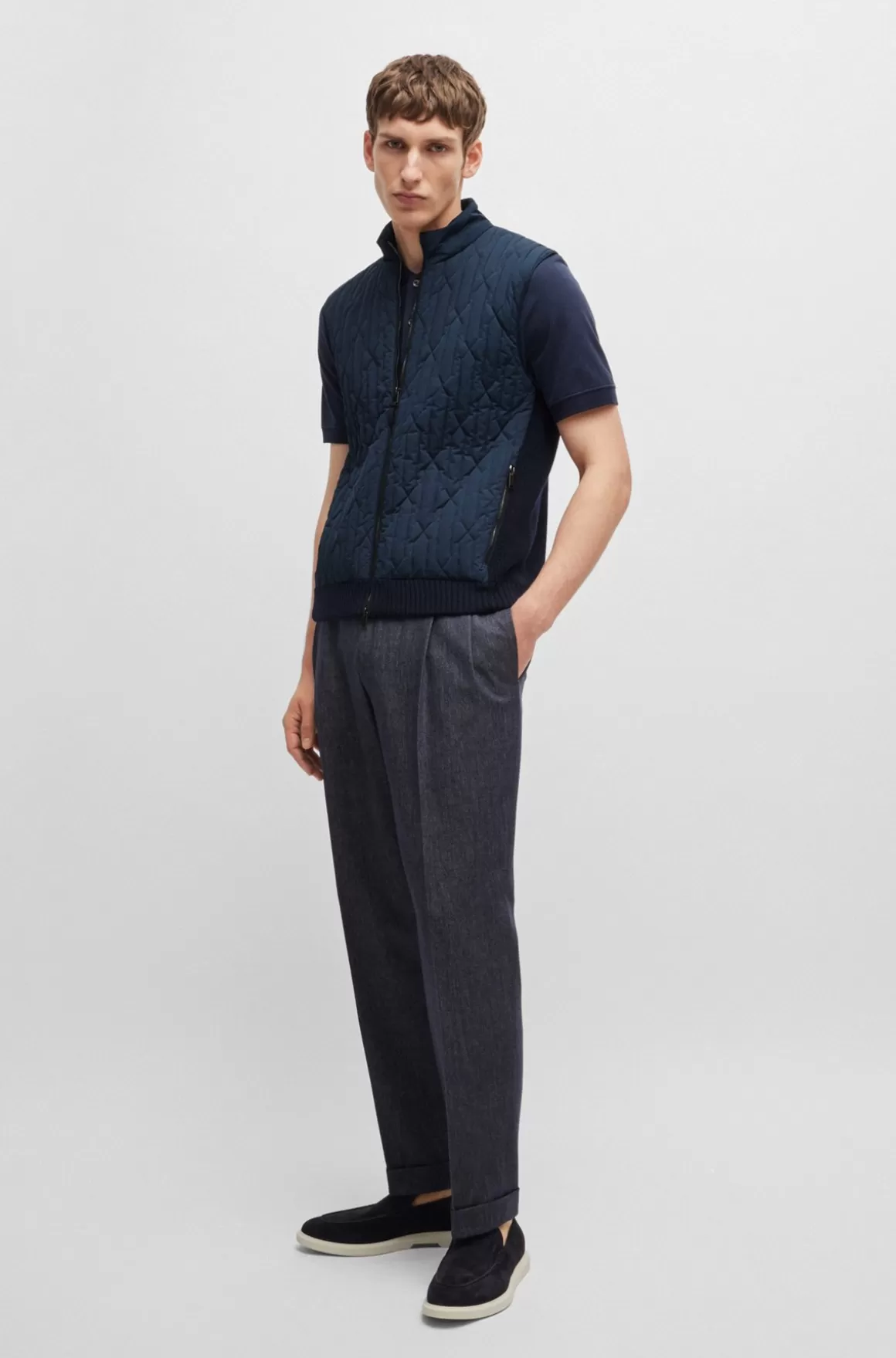 HUGO BOSS Vest Med Regular Fit I Bomuldsuld Og Med Quiltet Look