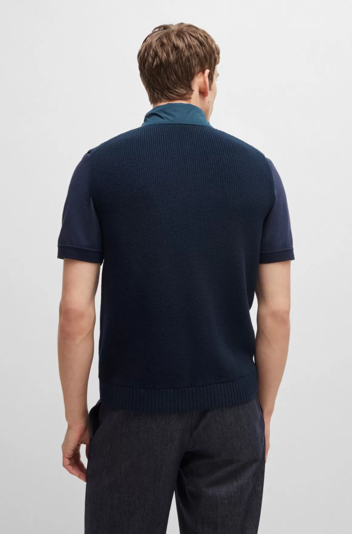 HUGO BOSS Vest Med Regular Fit I Bomuldsuld Og Med Quiltet Look